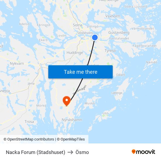 Nacka Forum (Stadshuset) to Ösmo map
