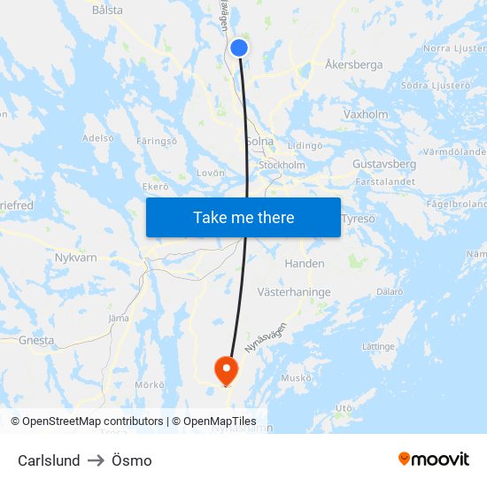 Carlslund to Ösmo map