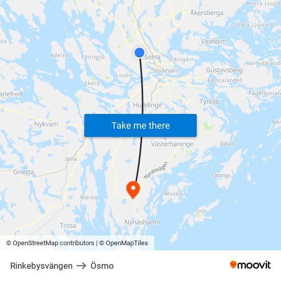 Rinkebysvängen to Ösmo map
