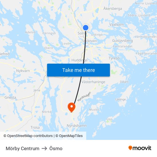 Mörby Centrum to Ösmo map