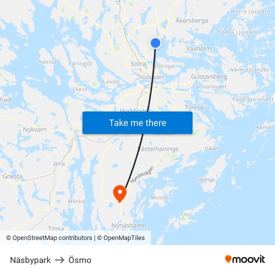 Näsbypark to Ösmo map