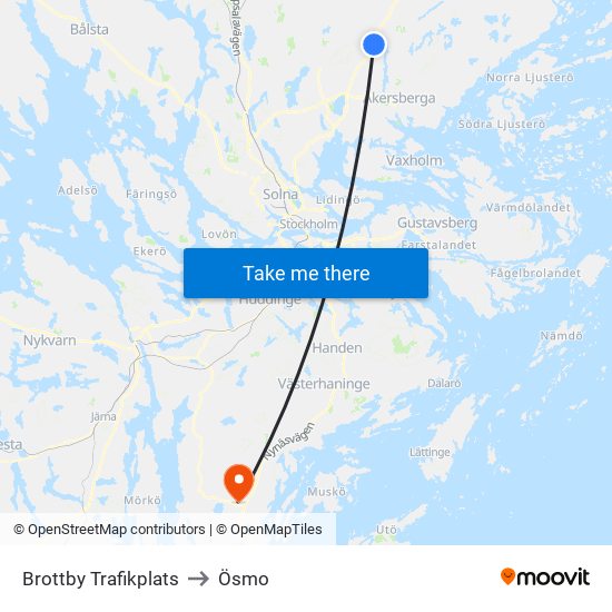 Brottby Trafikplats to Ösmo map