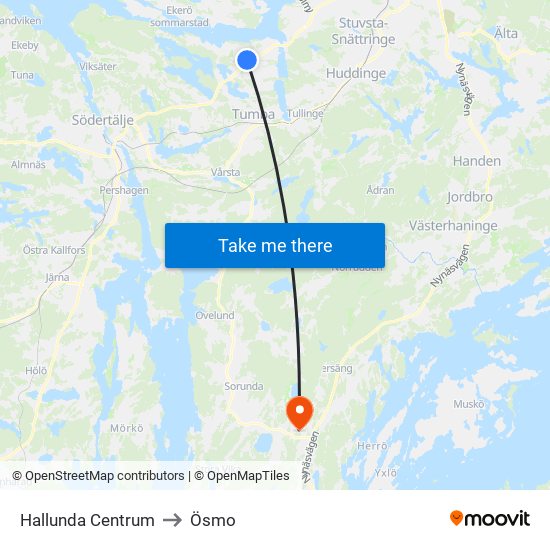Hallunda Centrum to Ösmo map