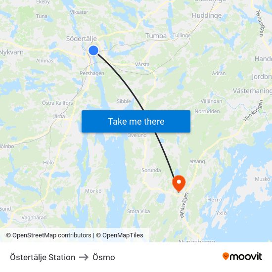 Östertälje Station to Ösmo map