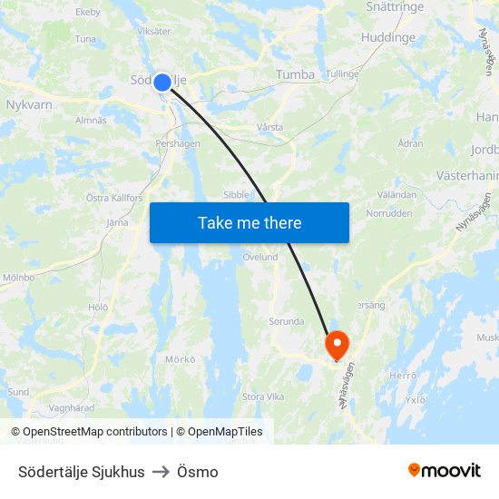 Södertälje Sjukhus to Ösmo map