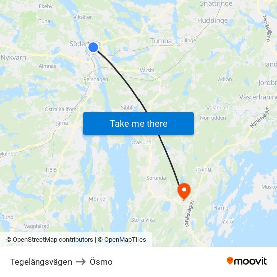 Tegelängsvägen to Ösmo map