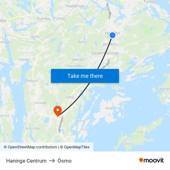 Haninge Centrum to Ösmo map