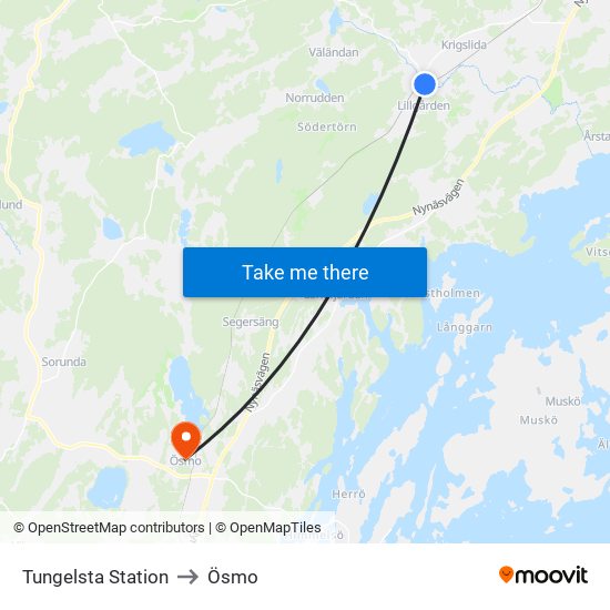 Tungelsta Station to Ösmo map