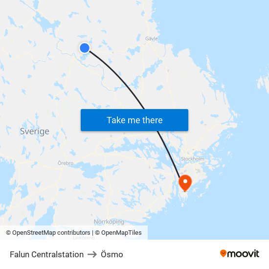 Falun Centralstation to Ösmo map