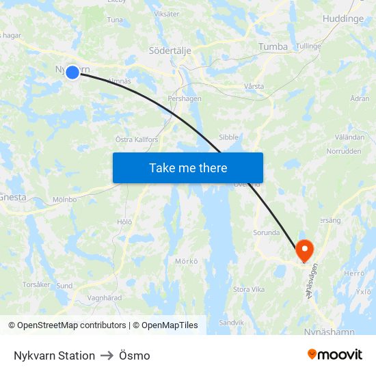 Nykvarn Station to Ösmo map