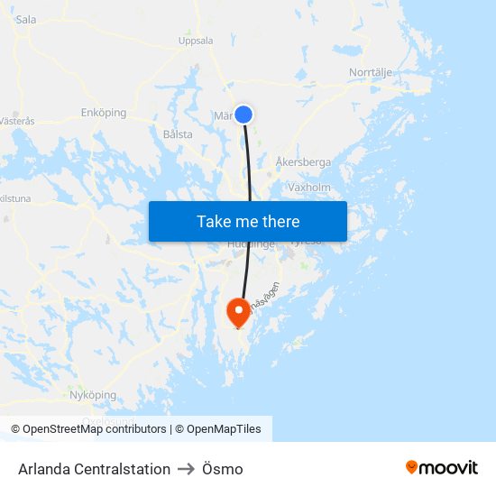 Arlanda Centralstation to Ösmo map