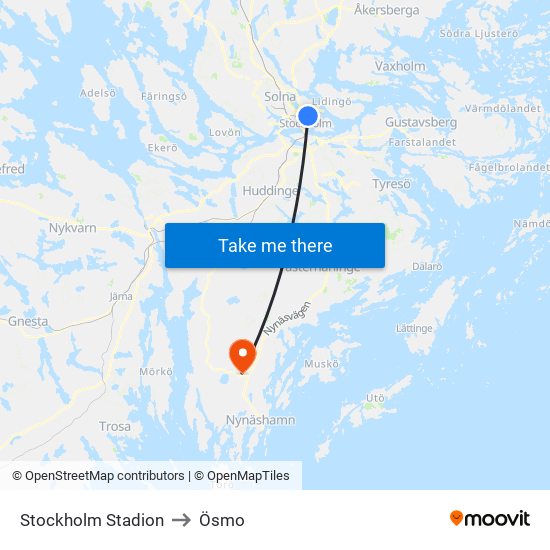 Stockholm Stadion to Ösmo map