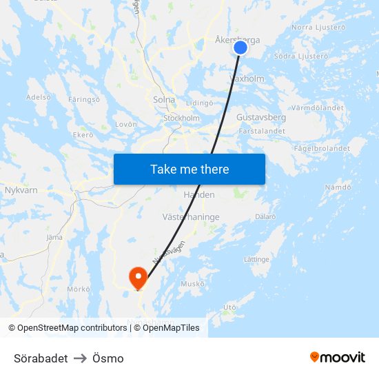 Sörabadet to Ösmo map