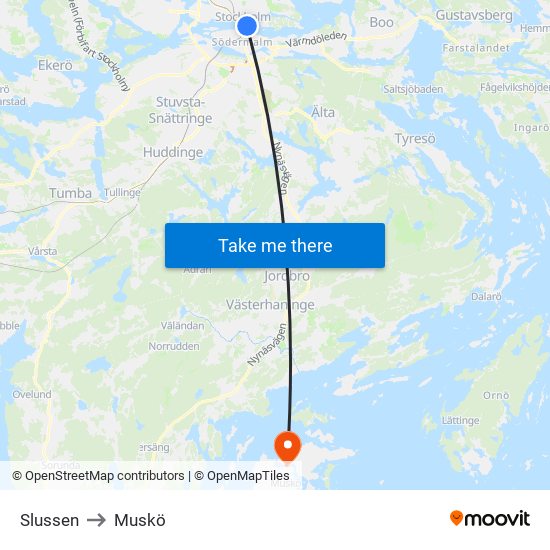 Slussen to Muskö map