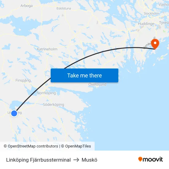 Linköping Fjärrbussterminal to Muskö map