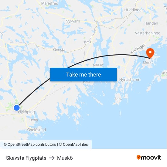 Skavsta Flygplats to Muskö map