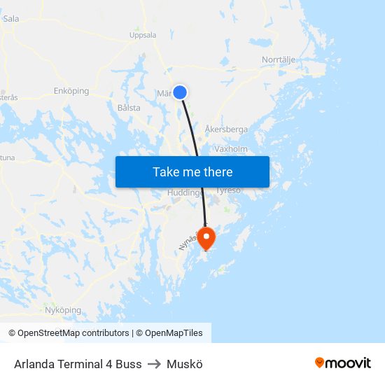 Arlanda Terminal 4 Buss to Muskö map
