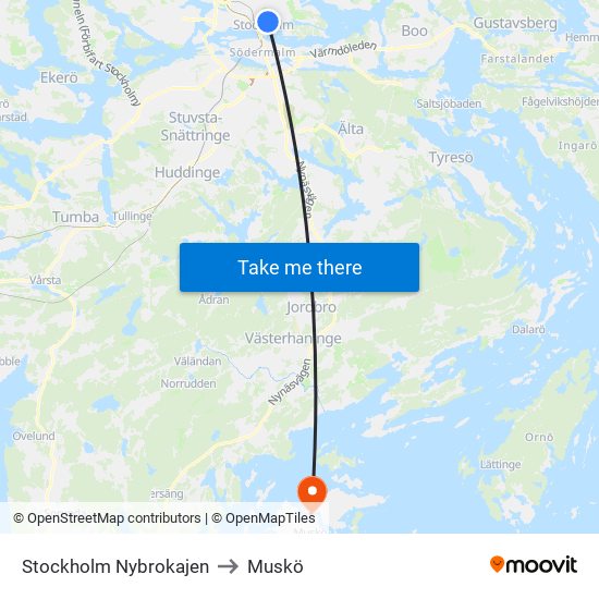 Stockholm Nybrokajen to Muskö map