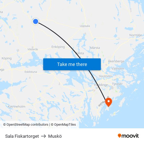 Sala Fiskartorget to Muskö map