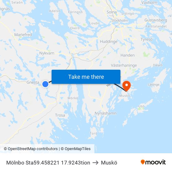 Mölnbo Sta59.458221 17.9243tion to Muskö map