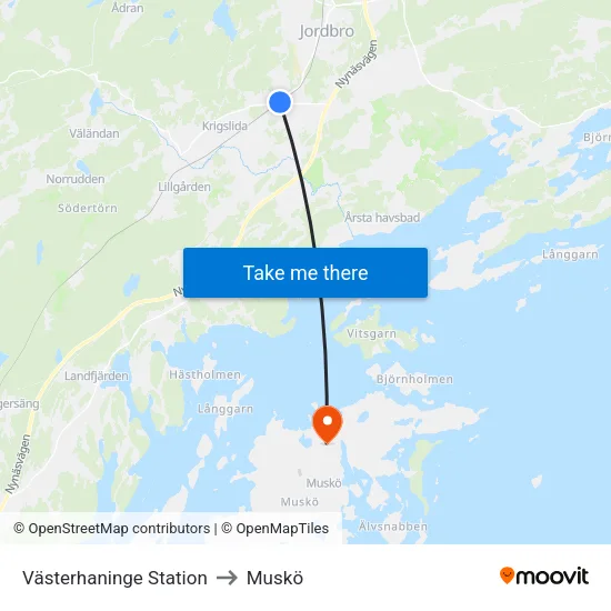 Västerhaninge Station to Muskö map