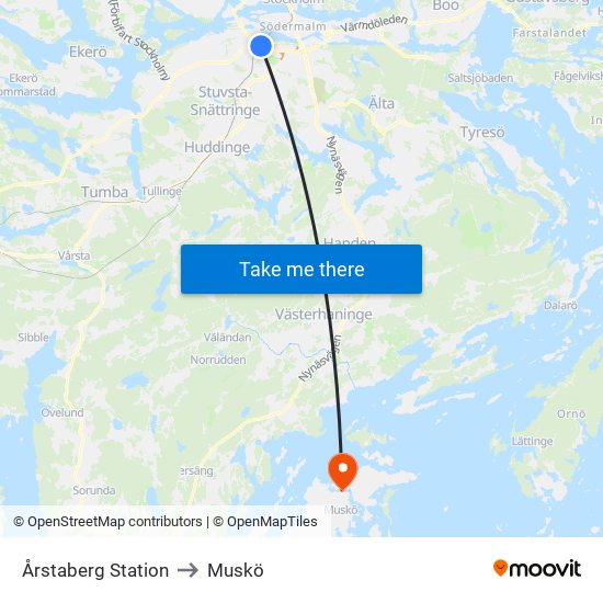 Årstaberg Station to Muskö map