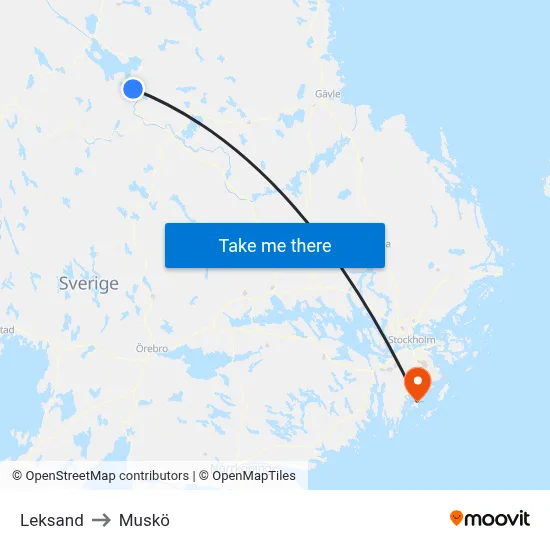 Leksand to Muskö map