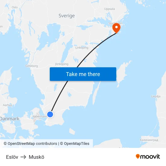 Eslöv to Muskö map