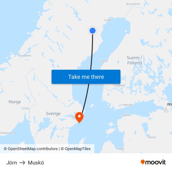 Jörn to Muskö map