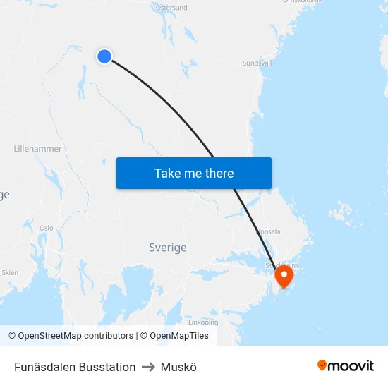 Funäsdalen Busstation to Muskö map