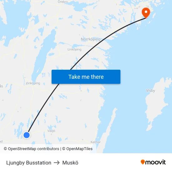 Ljungby Busstation to Muskö map