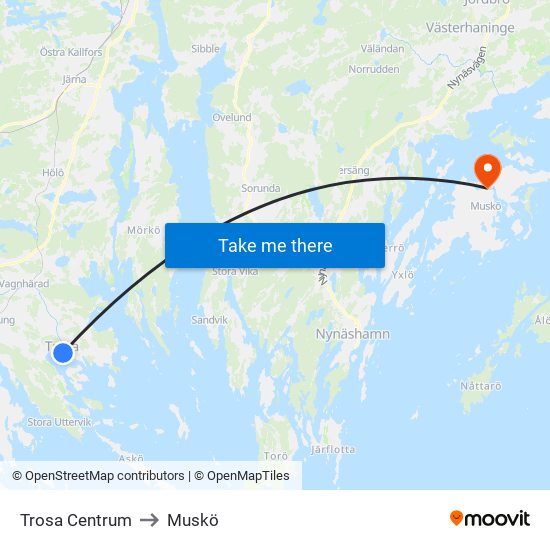 Trosa Centrum to Muskö map