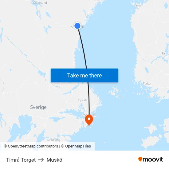Timrå Torget to Muskö map
