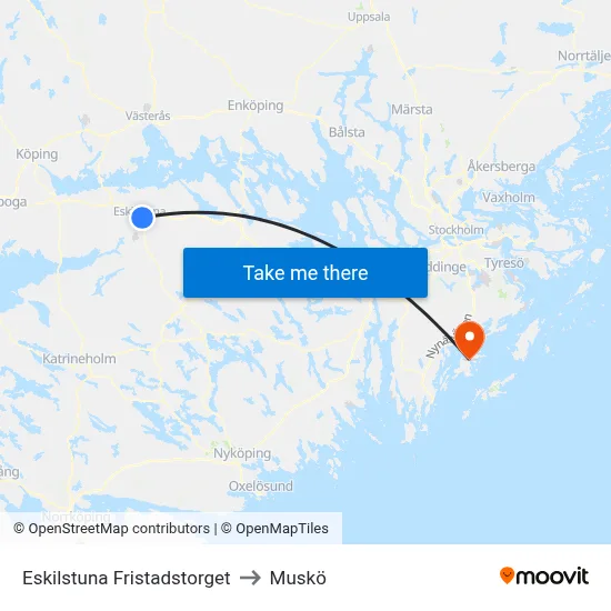 Eskilstuna Fristadstorget to Muskö map