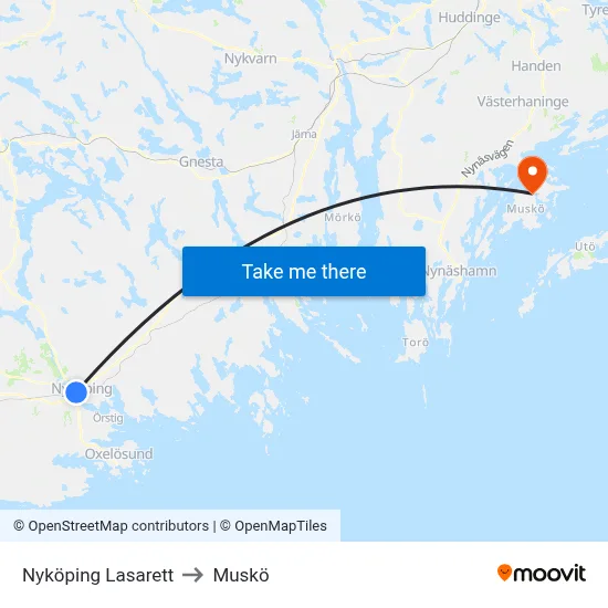 Nyköping Lasarett to Muskö map