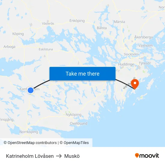 Katrineholm Lövåsen to Muskö map