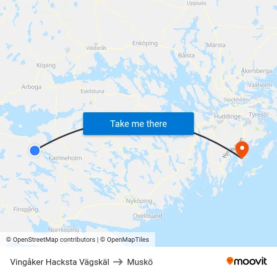 Vingåker Hacksta Vägskäl to Muskö map