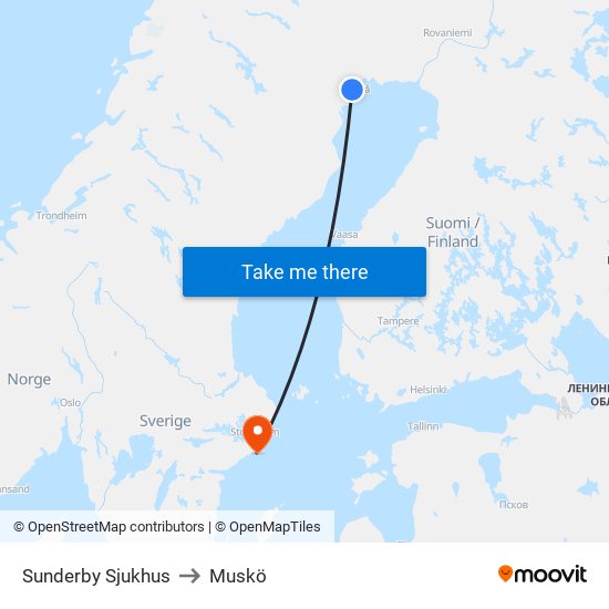 Sunderby Sjukhus to Muskö map