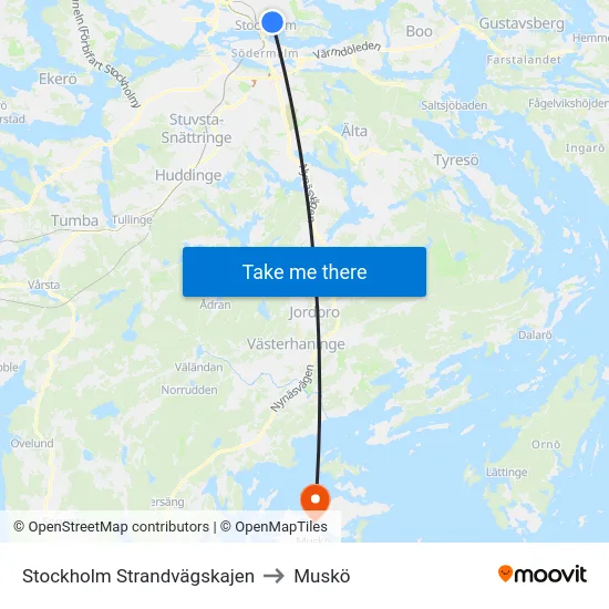 Stockholm Strandvägskajen to Muskö map