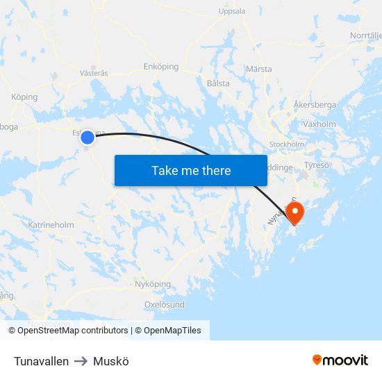 Tunavallen to Muskö map