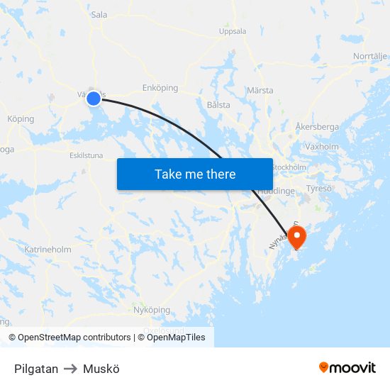 Pilgatan to Muskö map
