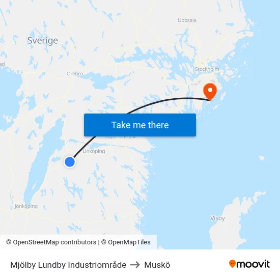 Mjölby Lundby Industriområde to Muskö map