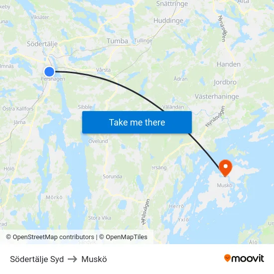 Södertälje Syd to Muskö map
