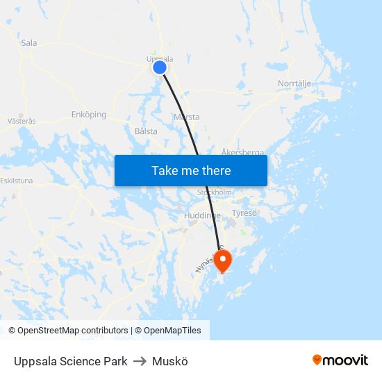 Uppsala Science Park to Muskö map