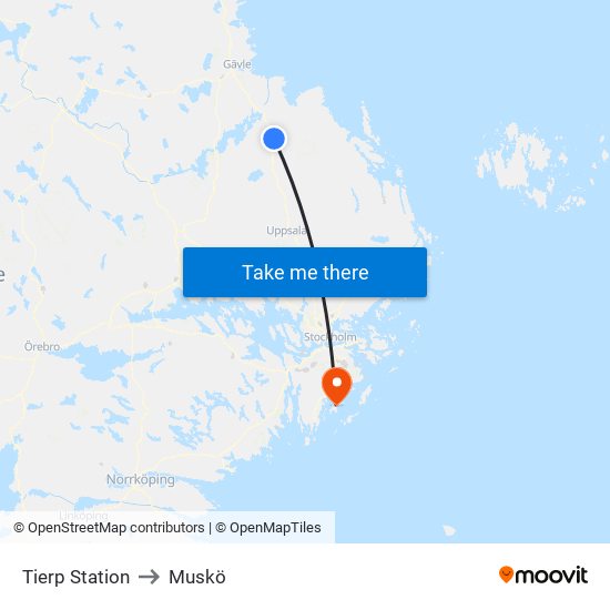 Tierp Station to Muskö map