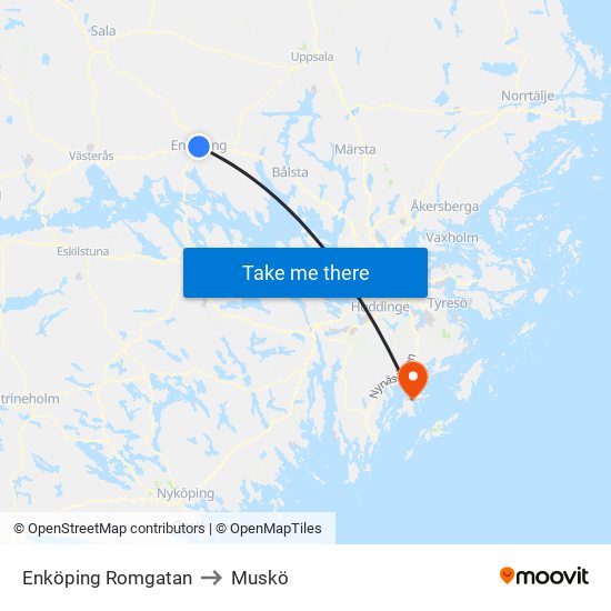 Enköping Romgatan to Muskö map