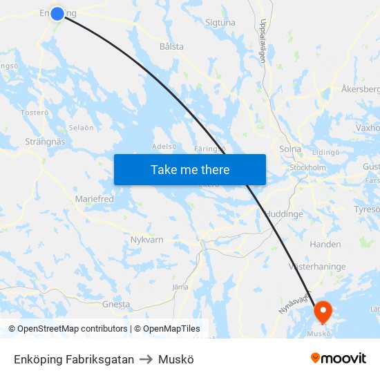 Enköping Fabriksgatan to Muskö map