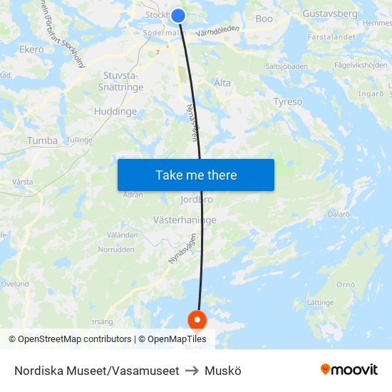 Nordiska Museet/Vasamuseet to Muskö map