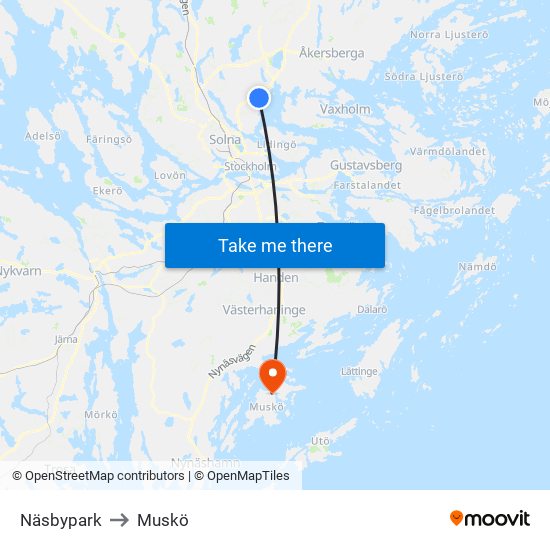 Näsbypark to Muskö map