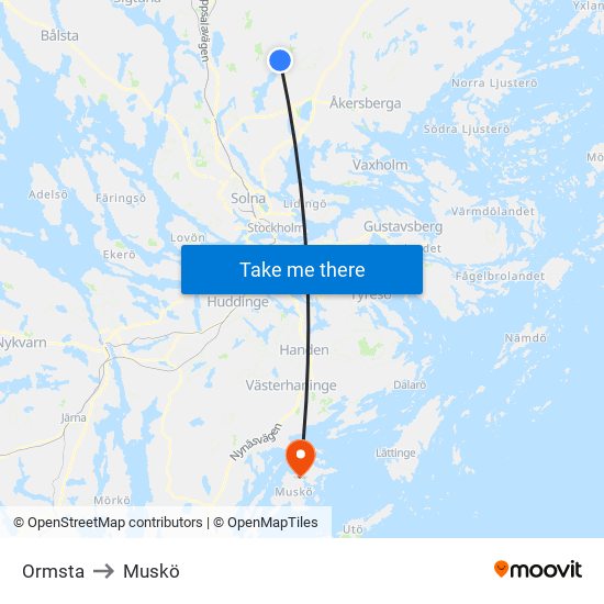 Ormsta to Muskö map